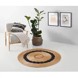 Teppich MY HOME "Naturala, Jute-Teppich, handgefertigt" Teppiche Gr. Ø 190cm, 5mm, beige (natur, schwarz) reines Naturprodukt, Jute, Boho, Wendeteppich, Wohnzimmer, Esszimmer