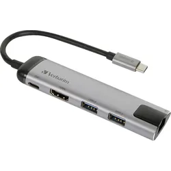 Verbatim USB-C Multiport-Hub: 4K HDMI, Dual USB 3.0, Gigabit Ethernet, Schnellladefunktion