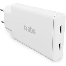 SBS GaN ultraflaches 67-Watt-Ladegerät mit zwei USB-C Power Delivery-Anschlüssen, europäischer Stecker - Weiß
