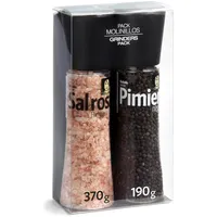 CARMENCITA - 2 Riesenmühlen-Pack | Himalaya-Rosa-Salz | Schwarzer Pfeffer | Salz und Gewürze zum Kochen | Frisch gemahlener schwarzer Pfeffer für Fleisch, Gemüse, Salate, Suppen | 560 g
