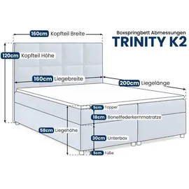 Best For Home Boxbett, Creme, Textil, Höhe ca. 18 cm, Rechteckig, 160x200 cm, Schlafzimmer, Betten, Boxspringbetten