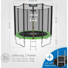 Kinetic Sports Salto Plus 244 cm inkl. Sicherheitsnetz, Regenplane und Leiter Grün