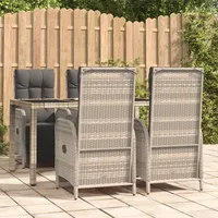 KKHOMEI Gartenmöbel Set 4 Verstellbare Hochlehner Stühlen mit Höhenverstellbarer Tisch Rattan Essgruppe 4 Personen Garten Sitzgruppe mit Auflagen Terrassenmöbel Außen Sitzgarnitur Grau#52