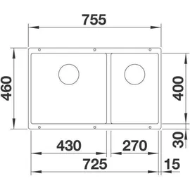 Blanco Subline 430/270-U links schwarz + Handbetätigung + InFino