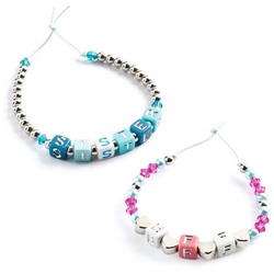 DJECO Kreativset Schmuck basteln: Buchstaben Silber 1000 Perlen Armbänder Bastelset silberfarben