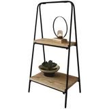 Dekoleidenschaft Regal Modern aus Metall, schwarz + 2 Böden aus recyceltem Holz, klappbar, Blumenregal, Etagere, Pflanzenständer, Blumenetagere, Standregal, Klappregal