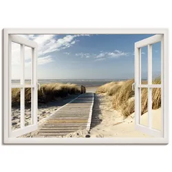 Wandbild ARTLAND "Fensterblick Nordseestrand auf Langeoog", weiß (farbe bild(er): weiß), B:130cm H:90cm, Canvas, Leinwand, Bilder, als Leinwandbild, Poster, Wandaufkleber in verschied. Größen