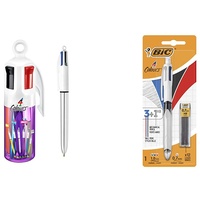 BIC Kugelschreiber 4 Colours, 6er Stifte Set in lila Stiftebecher & 4 Colours, 4-Farb-Druckkugelschreiber inklusive 12 Bleistiftminen, Rot, Blau, Schwarz & Bleistift