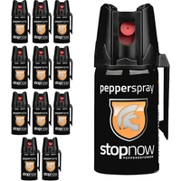 stopnow - 12er Set Pfefferspray & KO-Spray für Selbstverteidigung, Bären & Hunde-Abwehr - Pepper Jet-Sprüh-Strahl - Abwehrspray klein - Tier-Abwehr-Spray, Bärenspray & Verteidigungsspray für Unterwegs