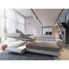 masseno Ecksofa APIRO L-S mit Schlaffunktion L-Form, Sofa mit Bettkasten, Wohnzimmersofa, Couch, Soffa, Bettsofa, Couchgarnitur- Creme, Kordstoff