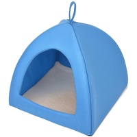 PISPETS Katzenhaus für Katzen Hasen Kleine Haustiere, Katzenhöhle mit Rahmen und Abnehmbare Kissen (Blau)