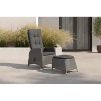 OUTFLEXX Rocking Dining Sessel, grau/braun-meliert, Polyrattan, verstellbar, mit Fußhocker