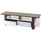 MCW MCW-B51 TV-Rack 150x45x45 cm Walnuss/Weiß Hochglanz Kunststoff