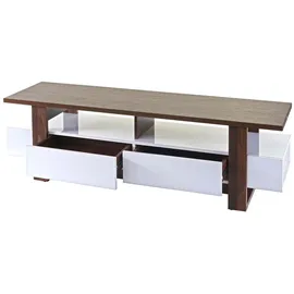 MCW MCW-B51 TV-Rack 150x45x45 cm Walnuss/Weiß Hochglanz Kunststoff