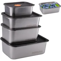 Doafoce 4 Stück Frischhaltedosen mit Deckel, Brotdose Edelstahl, Vorratsdose Lebensmittelbehälter, Wiederverwendbar Gefrierdosen, für Kühlschrank Restaurant Küche (1000ml+2000ml+3000ml+4300ml)