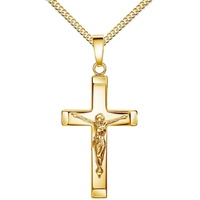 JEVELION Kreuzkette Kruzifix Anhänger 585 Gold (Goldanhänger, für Damen und Herren), Mit Kette vergoldet- Länge wählbar 36 - 70 cm.