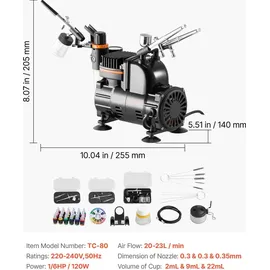 Vevor Airbrush Set 3 St. 0,3/0,3/0,35 mm