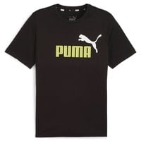 Puma Herren T-Shirt - ESS+ Essentials 2 Col Logo Tee, Rundhals, Kurzarm, uni Schwarz/Grün S