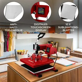 MONSTER SHOP 38 x 38cm Hitzepresse Schwenkbare Transferpresse Heißpresse Textilpresse T-Shirtpresse Sublimationsdruck Touchscreen Einstellbarer Dru...