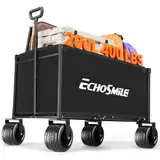 EchoSmile Bollerwagen Faltbar 200L 180KG Belastbar, Handwagen Transportwagen Klappbar mit Verstellbarem Griff, Breite Räder All-Terrain Strandwagen Gartenwagen Einkaufswagen, Schwarz