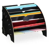 Relaxdays Dokumentenablage, 6 Ablagefächer, DIN A4, HxBxT: 27 x 34 x 27 cm, Büro & Schule, Büro-Organizer, MDF, schwarz