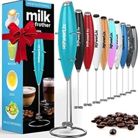 PowerLix Milchaufschäumer Stab, Milchschäumer Elektrisch - mit Edelstahlständer 15-20s, 19000 U/min, Batteriebetriebener Milk Frother für Kaffee, Latte, Cappuccino, Heiß & Kalte Schokolade