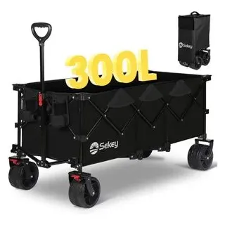 Sekey Bollerwagen Faltbar 300L 200KG Belastbar, Faltbarer Bollerwagen 17x10 cm Extra Breite Reifen Alle Gelände, Patentiert Klappbar aus Vier Richtungen, XXXL-Super 4013, Schwarz