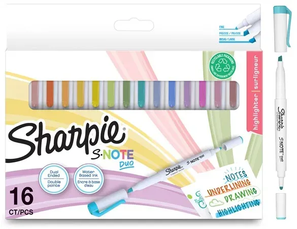 S-Note Duo Textmarker | Kreativmarker in Pastelltönen mit beidseitiger Spitze | Patronen- und Keilspitze zum Markieren, Zeichnen, Schreiben und mehr | 16 Stück