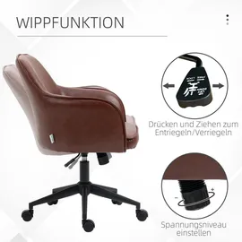 Vinsetto Bürostuhl mit Wippfunktion, Rollen, Schreibtischstuhl mit Kunstlederoptik, 83-91 cm Höhenverstellbarer Drehstuhl für Wohnzimmer, bis 120 kg belastbar Braun Kunststoff, 62x91x58.5 Arbeitszimmer, Bürostühle, Drehstühle