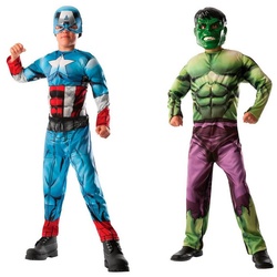 Rubie ́s Kostüm Hulk & Captain America Wende-Overall für Kinder, Wenn mal die Entscheidung schwerfällt: zwei Marvel-Superhelden blau 134
