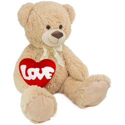 BRUBAKER Kuscheltier XXL Teddybär 100 cm groß mit Love Herz (1-St), großer Teddy Bär, Stofftier Plüschtier Liebe beige