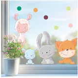 Sunnywall Fensterbild Fensteraufkleber Schaf Fuchs Hase Maus Fensterdeko