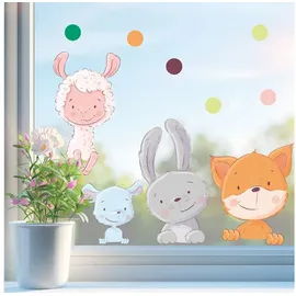 Sunnywall Fensterbild Fensteraufkleber Schaf Fuchs Hase Maus Fensterdeko