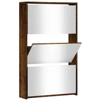 VidaXL Schuhschrank mit Spiegel 3 Fächer Räuchereiche 63x17x102,5 cm