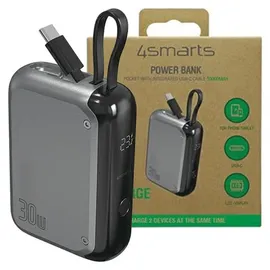 4smarts Powerbank Pocket mit USB-C Kabel 10000mAh - spacegrau