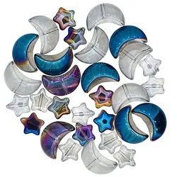 Glasperlenmix "Mond & Stern", blau-lila, 8–13 mm, 30 Stück