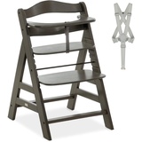 hauck Alpha+, Charcoal - Mitwachsender Holzhochstuhl aus Buche für Kinder ab 6 Monaten bis 90 kg - Inklusive 5 Punkt Gurt, Schrittgurt, Schutzbügel - Kompatibel mit viel Zubehör