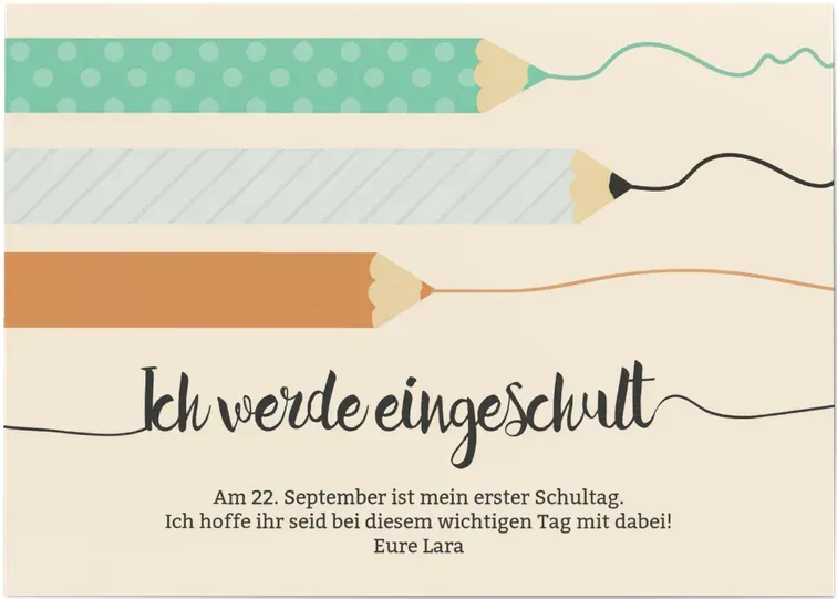 Schulanfang Einladungskarten selbst gestalten - Buntstifte - Beige | Wunderkarten.de