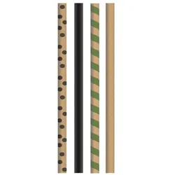 Trinkhalme in ECO Punkte-farbig-Streifen - gemixt aus Papier,  Ø 8 mm / 20 cm, 150 Stück - Mank