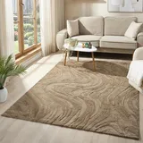 VIMODA Teppich Wohnzimmer Teppich Schlafzimmer 3D Effekt modern Weich kurzflor Wellenmuster Qualitativ,Maße:160x230;Farbe:Beige