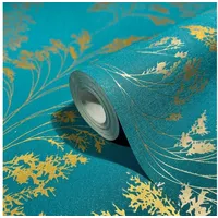 Novamur Vliestapete Novamur Jackie, Floral, petrol-gold 82344