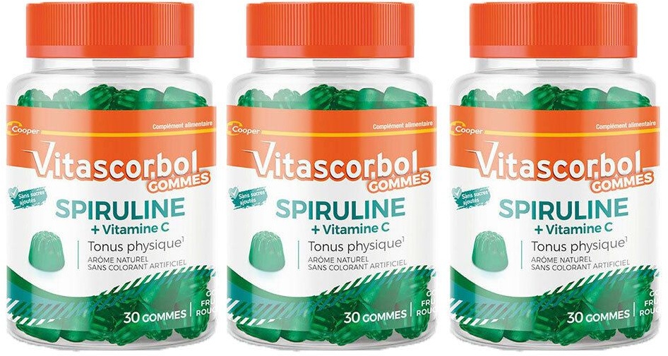 VITASCORBOL Gommes Spiruline - Complément alimentaire à base de spiruline - 3 Boîtes de 30 gommes 3x30 pc(s) pastille(s)