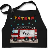 Kinderschürze Schürze Kinder Jungen Mädchen - Feuerwehrauto Motiv I Geschenk Feuerwehr I Löschzug I Leiterwagen Feuerwehr - 2-6 Jahre - Schwarz - kinderkochschürze jugendfeuerwehr name - 2-6 Jahre