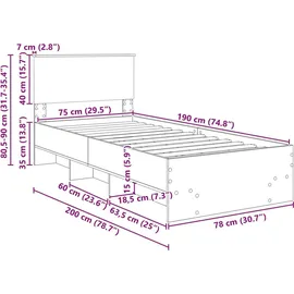 vidaXL Bettrahmen mit Kopfteil Sonoma-Eiche 80 x 200 cm Holzwerkstoff