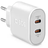 SBS Mobile 20W Power Delivery-Wandladegerät mit zwei USB-C-Ausgängen weiß (TETRPD20CCW)