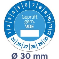 Zweckform Prüfplaketten Geprüft gem. VDE, 2025-2030, blau, Ø 30mm, aus Vinyl, 80 Stück