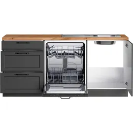 kochstation Winkelküche L-Form 240 cm grau