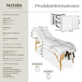 Tectake tectake® 3 Zonen Massageliege-Set, Breite 70 cm, Polsterung 7,5 cm, mit Holzgestell, 218 x 102 x 90 cm