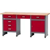 Küpper Werkbank Eintürig mit 6 Schubladen und Sitzraum dunkelrot 170 x 84 x 60 cm