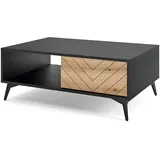 Selsey Couchtisch mit Schublade, Schwarz/Eiche Evoke mit Fischgrätmuster, 68 x 104 cm,